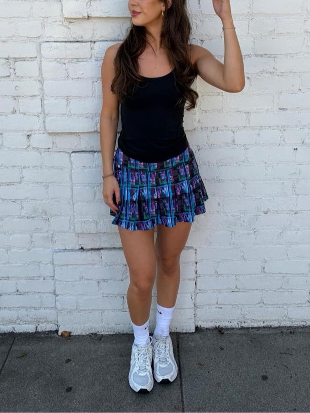 Y2K Blue and purple plaid mini tennis golf athletic skirt with ruffle hem sz M